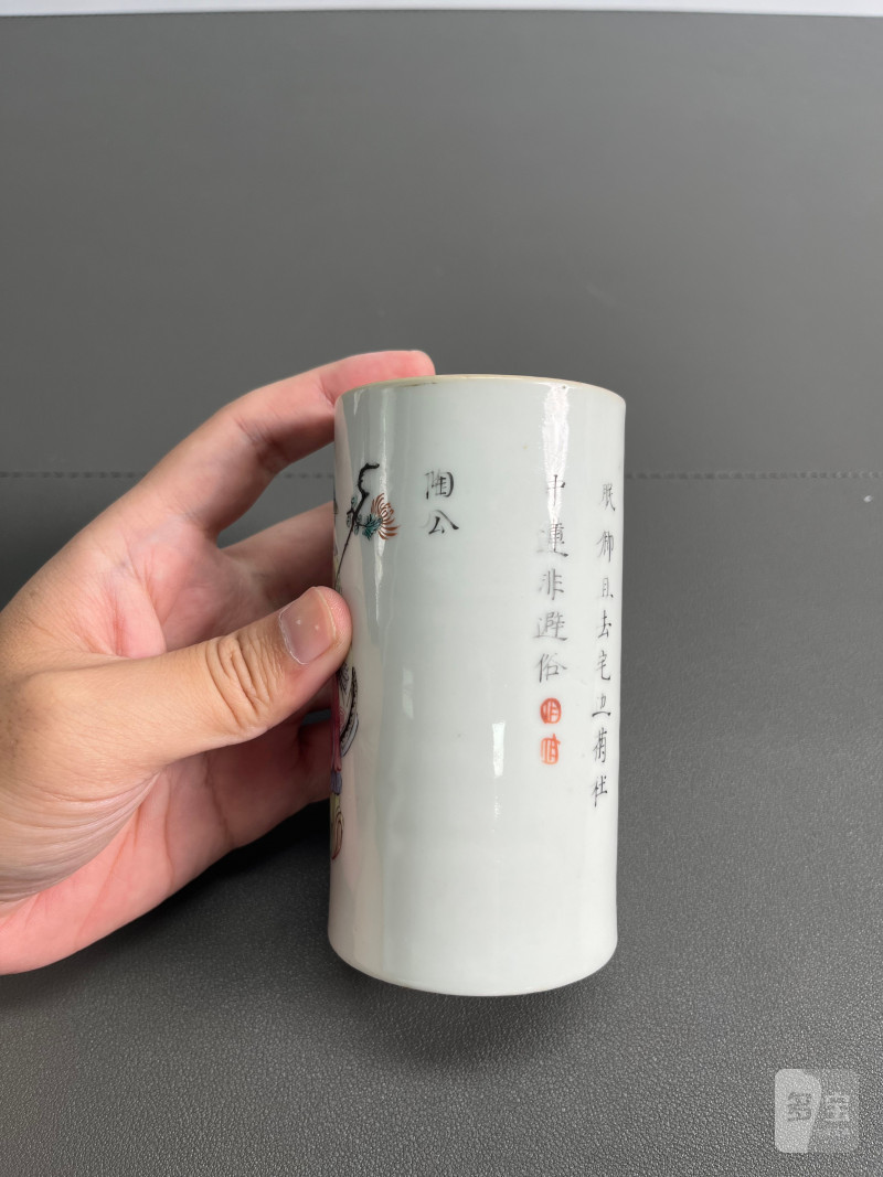 清咸丰 粉彩粉彩“无双谱”笔筒 - 图5